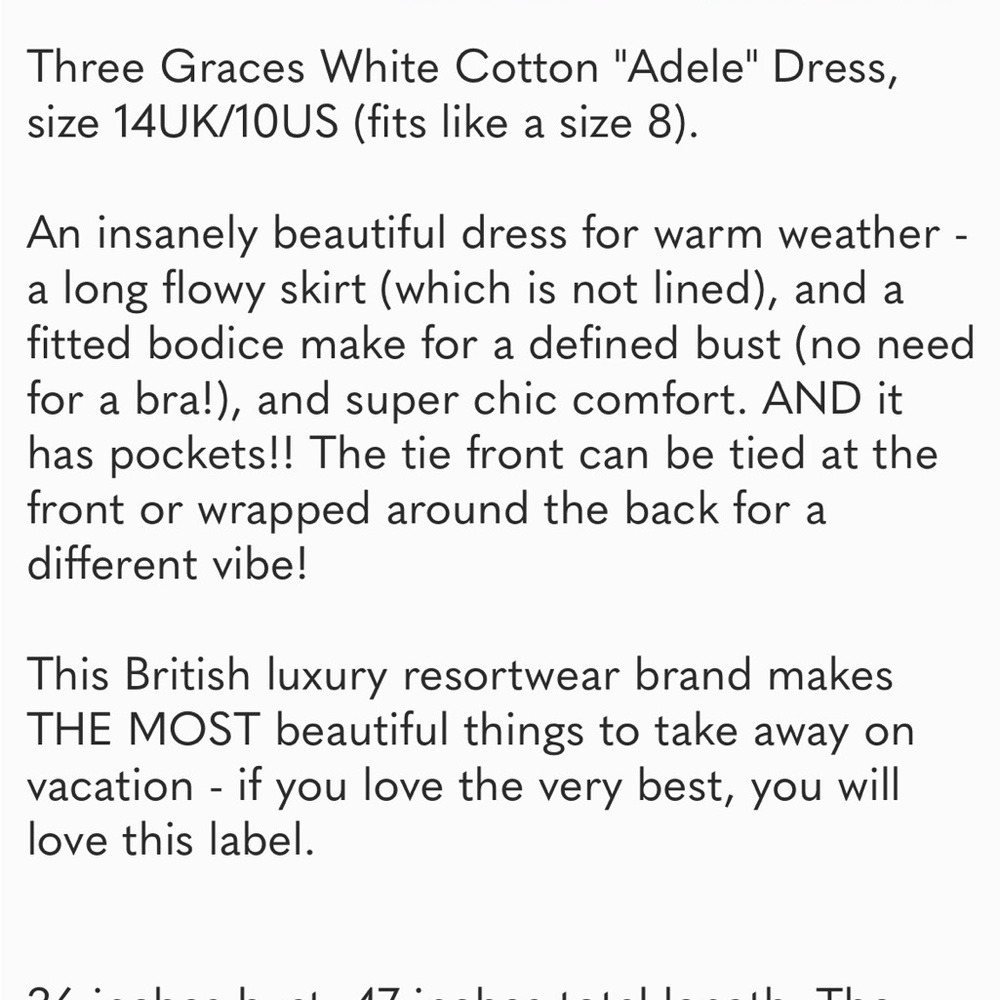 Three Graces White Cotton “Adele” Dress. Size 14 UK (10 U.S.) - Picture 7 of 7